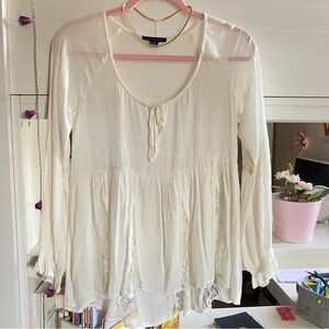 American Eagle Women’s White Scoop Neck Country Long Sleeve Lace Blouse Top